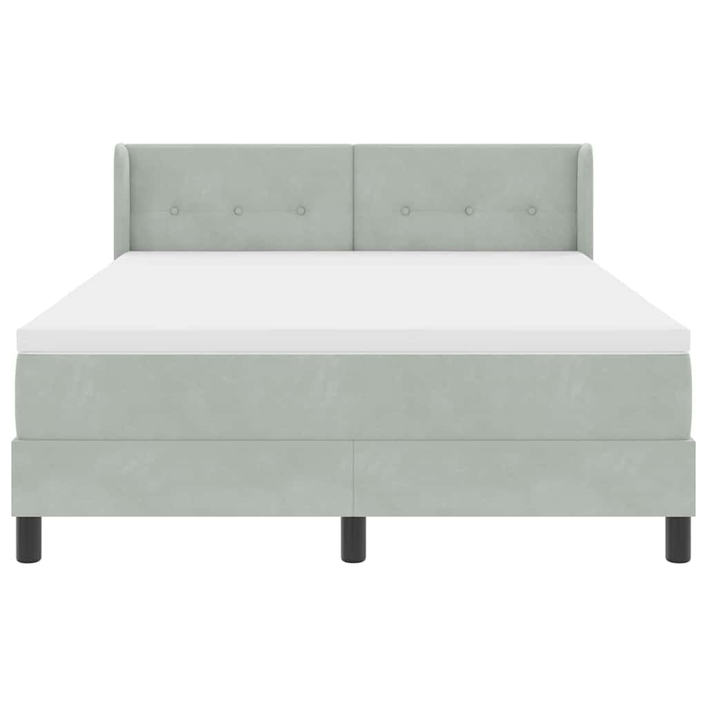 Postel S Boxspringem S Čelo Světle Šedá 200 X 140 Cm Samet
