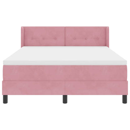 Postel S Boxspringem S Čelo Růžová 200 X 140 Cm Samet