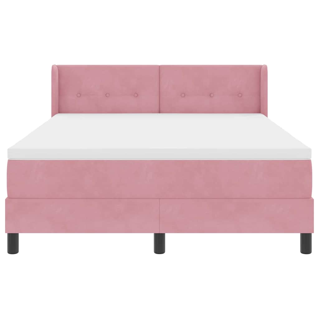 Postel S Boxspringem S Čelo Růžová 200 X 160 Cm Samet