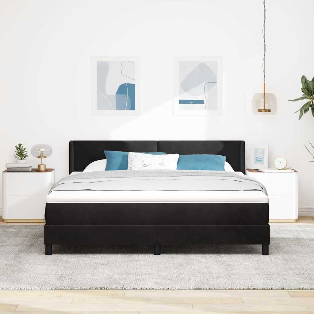 Postel S Boxspringem S Čelo Černý 200 X 180 Cm Samet