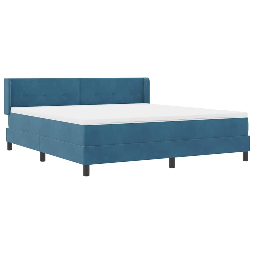 Postel S Boxspringem S Čelo Tmavě Modrá 200 X 180 Cm Samet