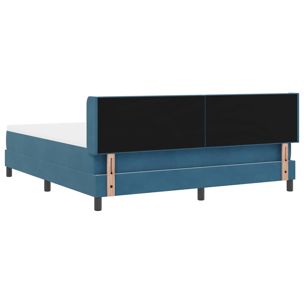 Postel S Boxspringem S Čelo Tmavě Modrá 200 X 180 Cm Samet