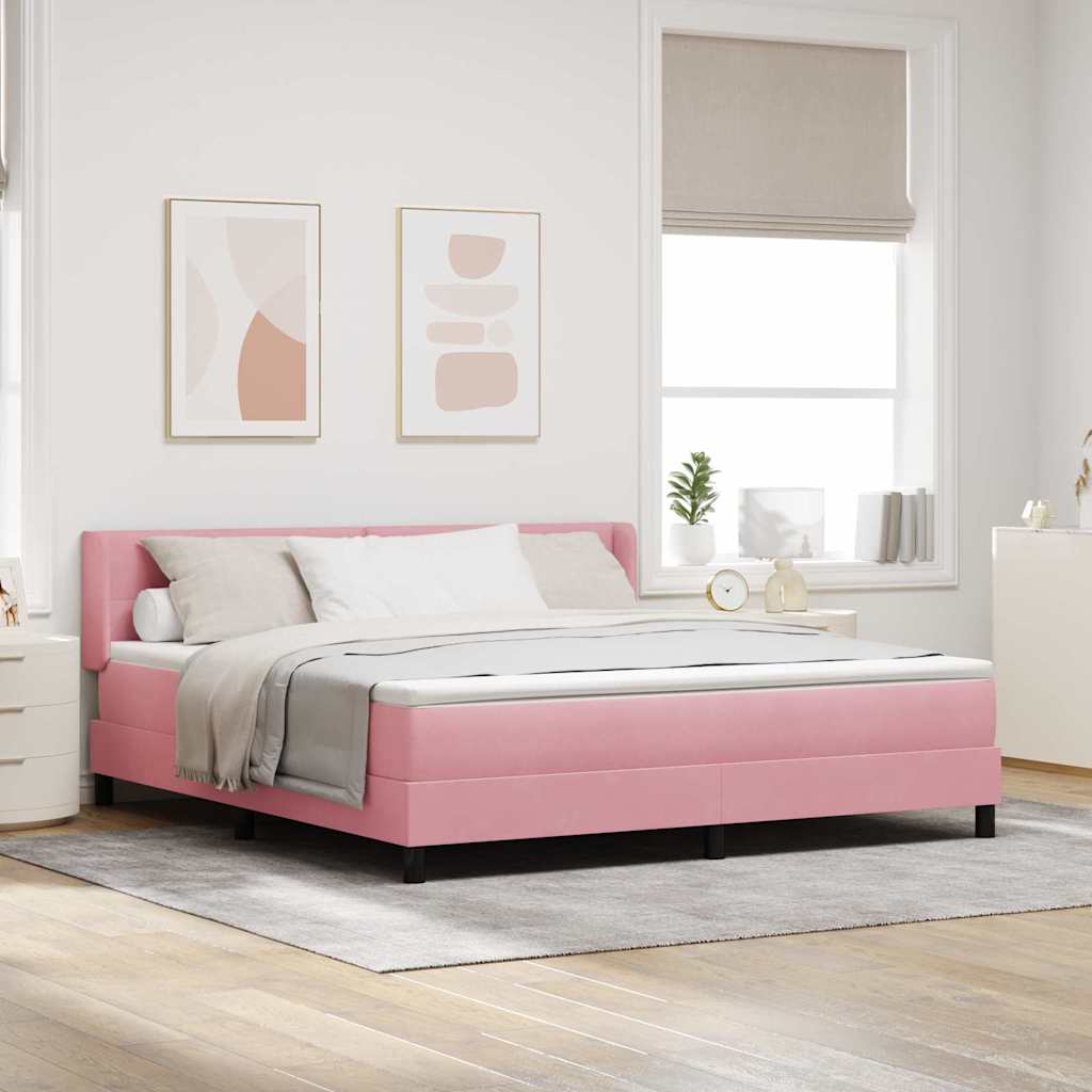 Postel S Boxspringem S Čelo Růžová 200 X 180 Cm Samet
