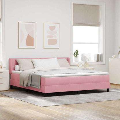 Postel S Boxspringem S Čelo Růžová 200 X 180 Cm Samet