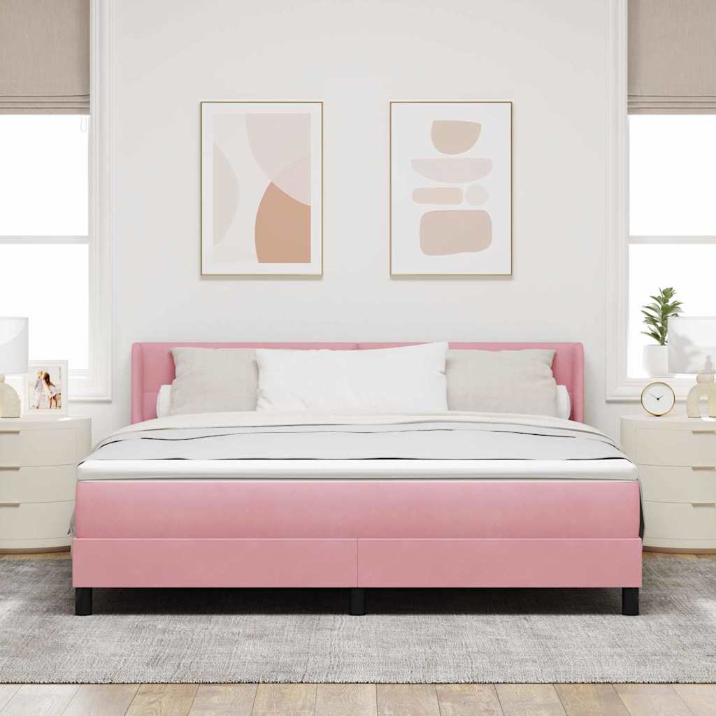 Postel S Boxspringem S Čelo Růžová 200 X 180 Cm Samet