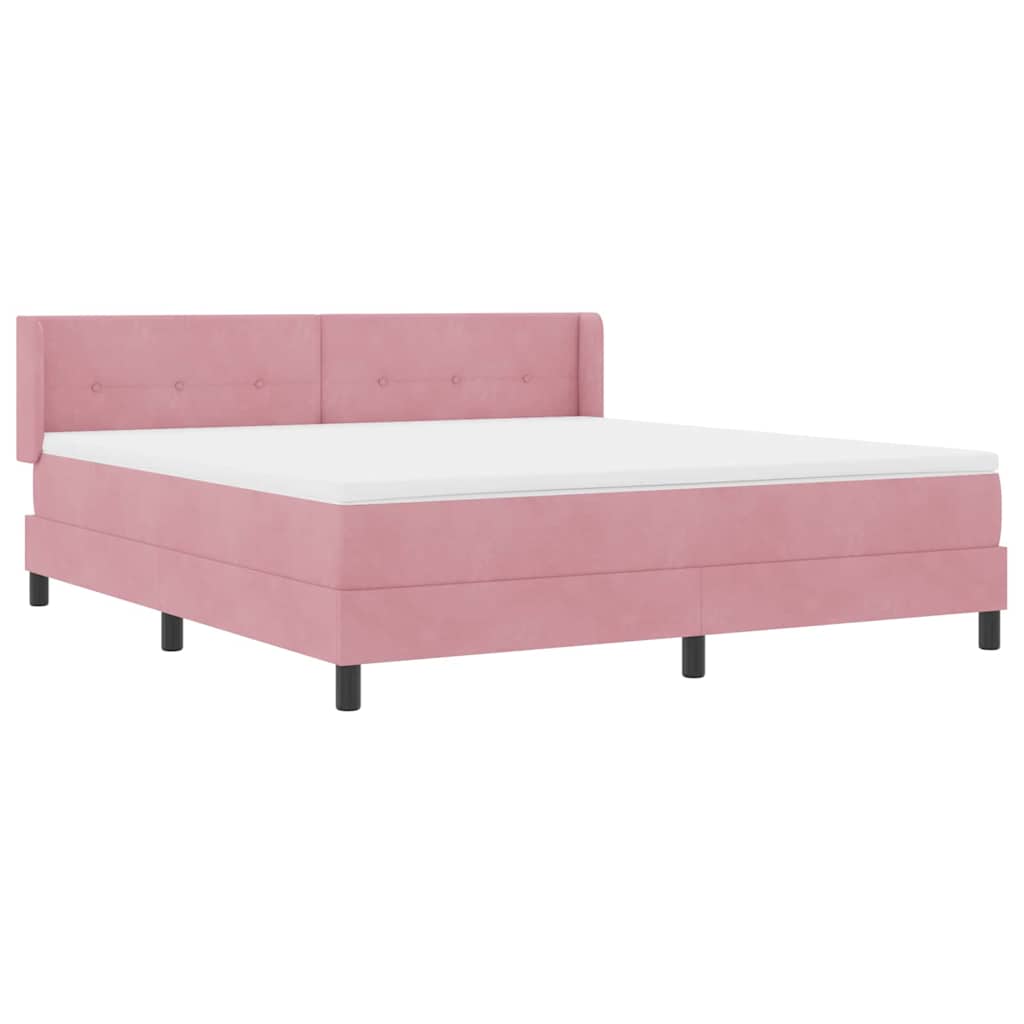 Postel S Boxspringem S Čelo Růžová 200 X 180 Cm Samet