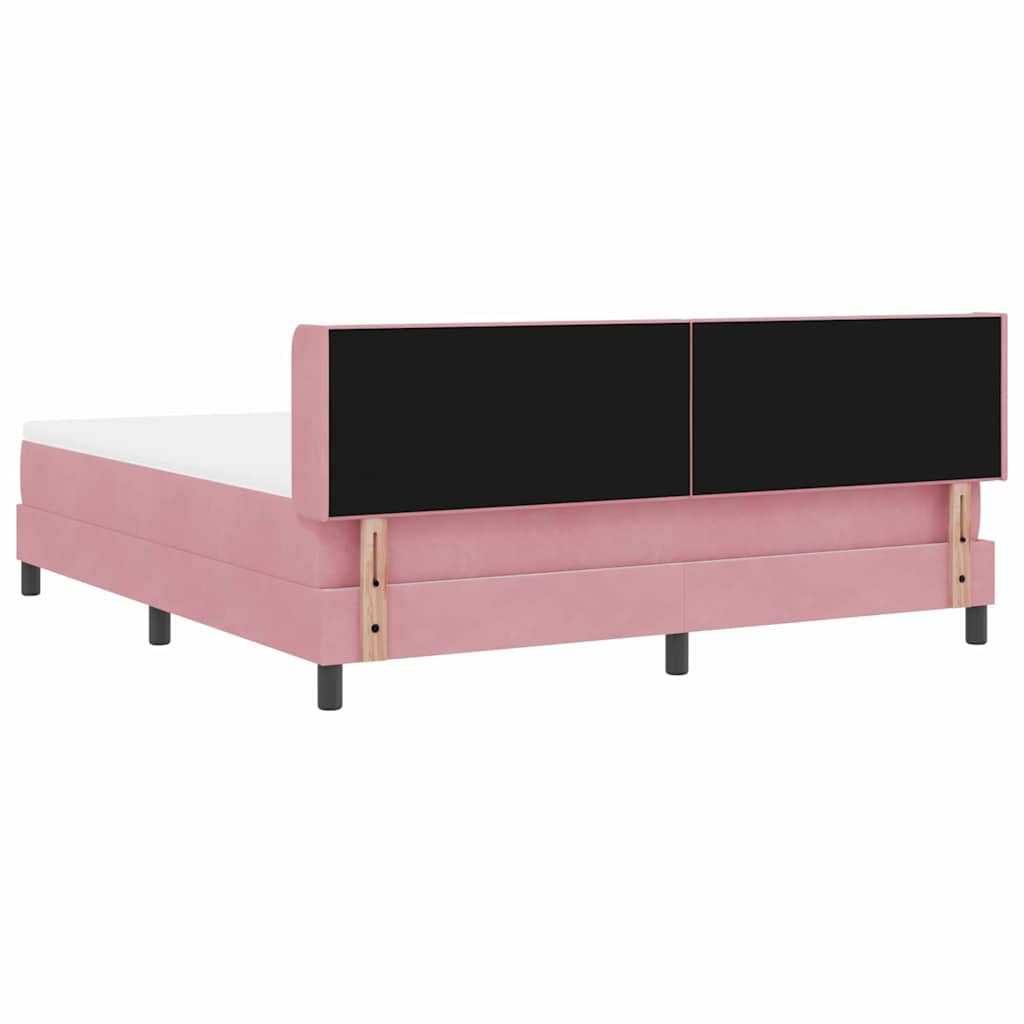 Postel S Boxspringem S Čelo Růžová 200 X 180 Cm Samet