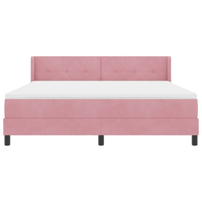 Postel S Boxspringem S Čelo Růžová 200 X 180 Cm Samet