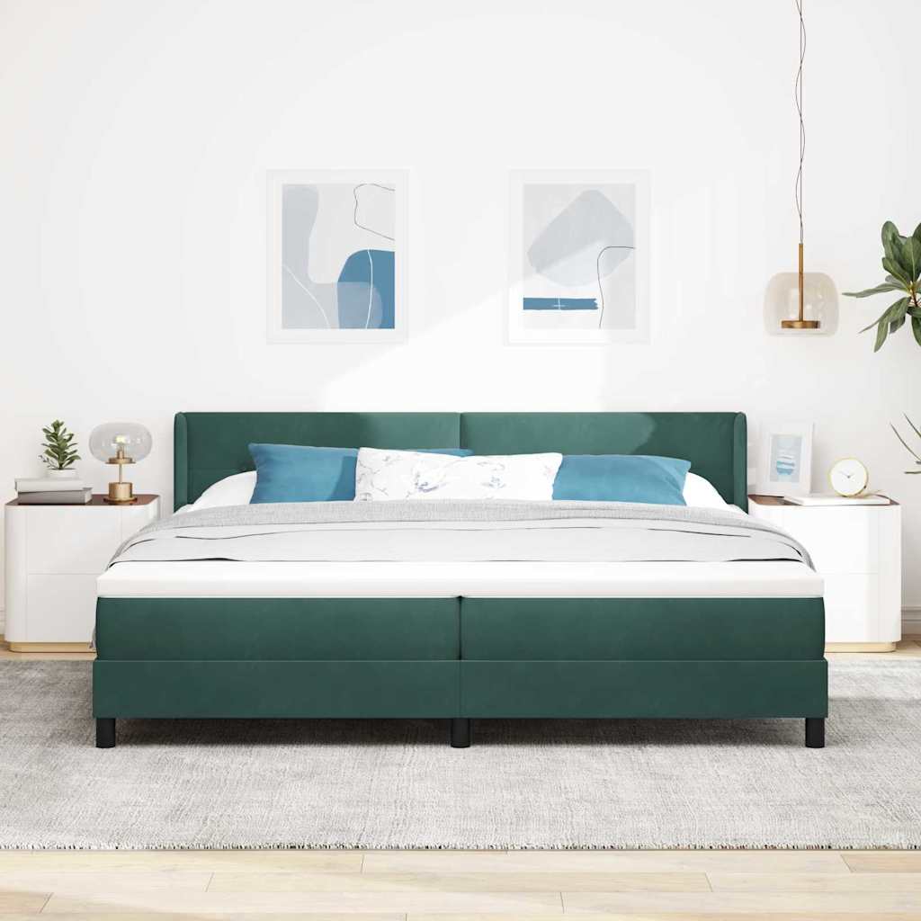 Postel S Boxspringem S Čelo Tmavě Zelená 200 X 200 Cm Samet