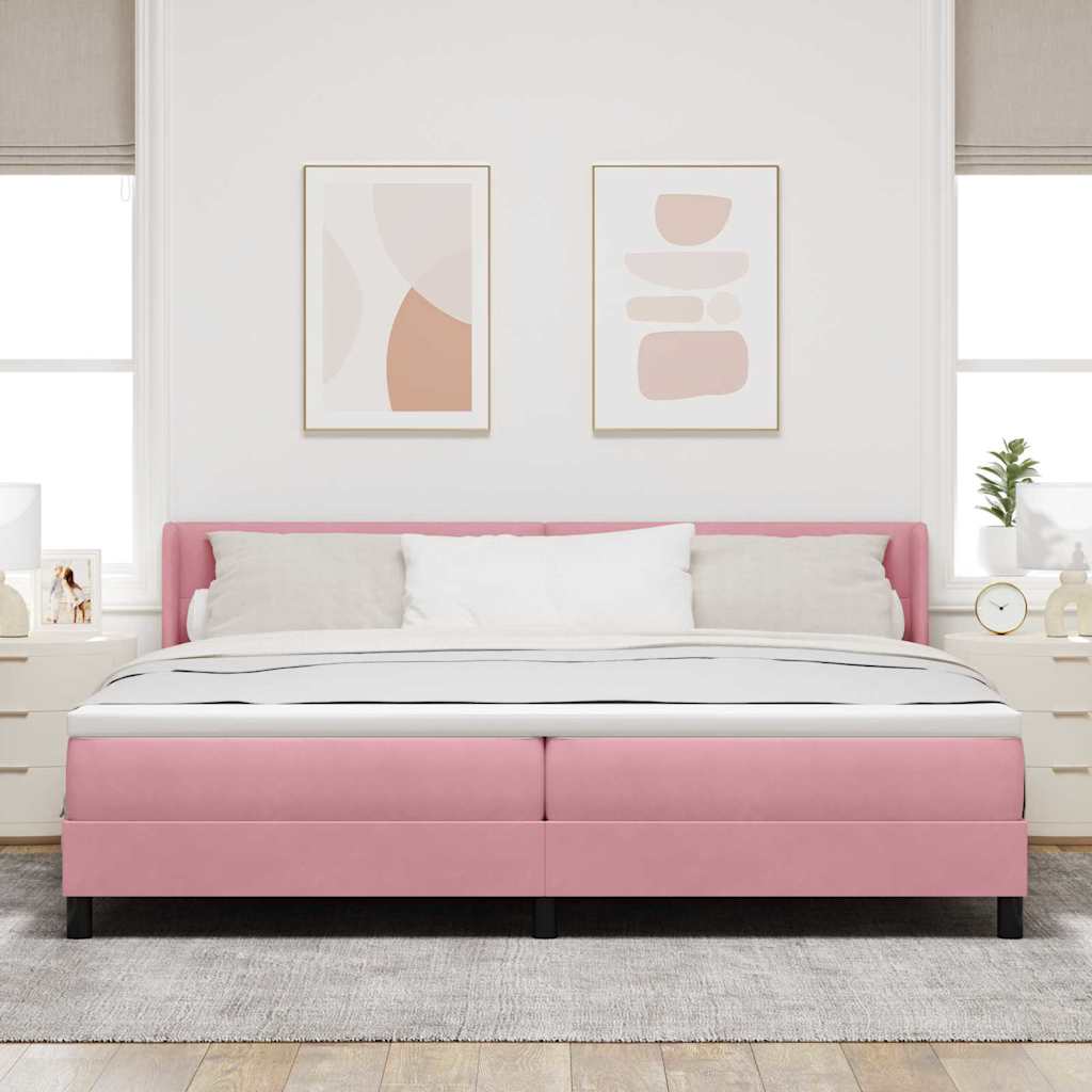 Postel S Boxspringem S Čelo Růžová 200 X 200 Cm Samet
