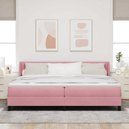 Postel S Boxspringem S Čelo Růžová 200 X 200 Cm Samet