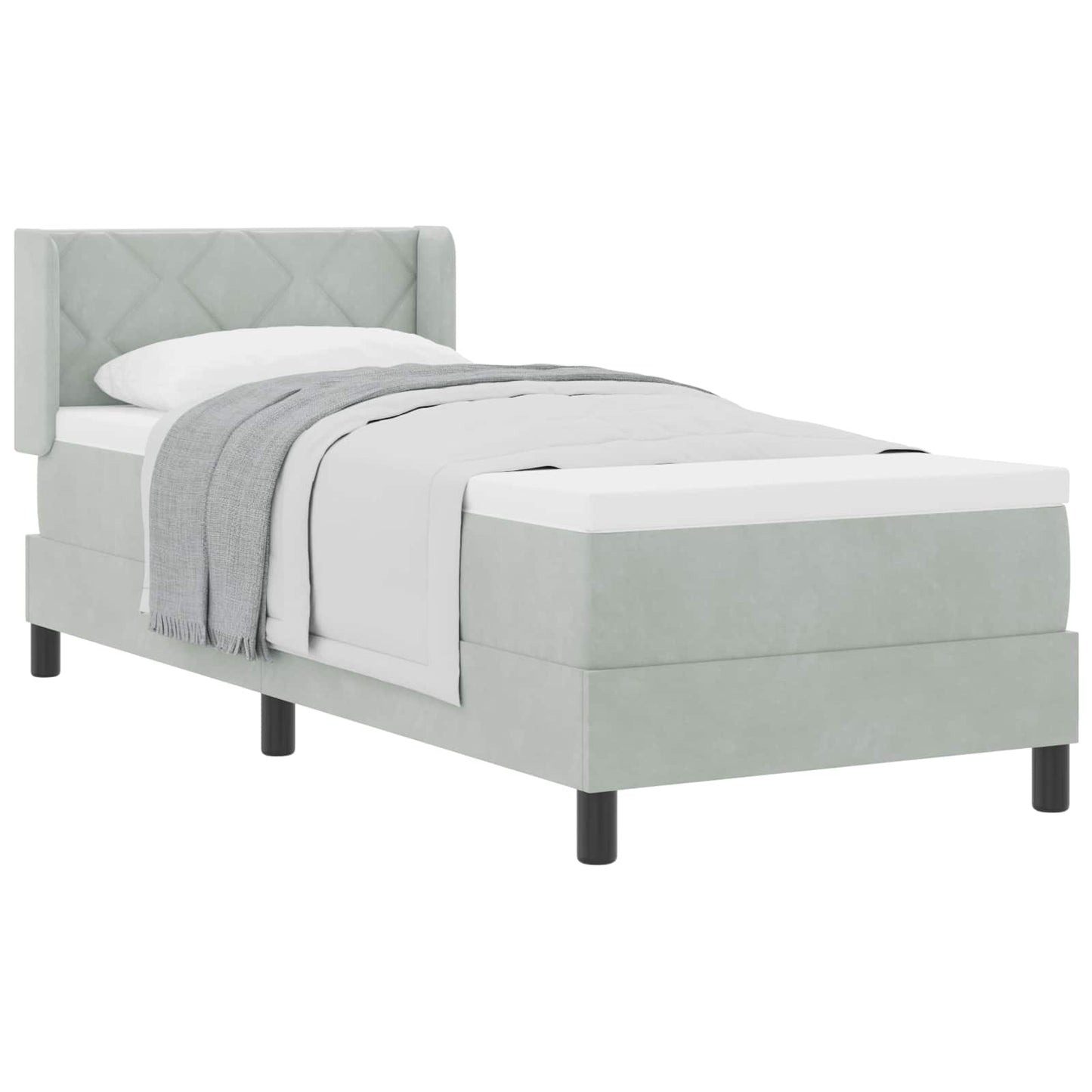 Postel S Boxspringem S Čelo Světle Šedá 200 X 80 Cm Samet