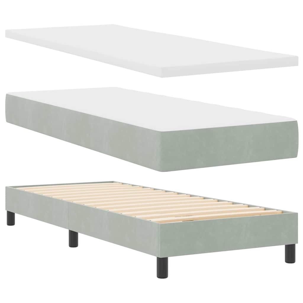 Postel S Boxspringem S Čelo Světle Šedá 200 X 80 Cm Samet