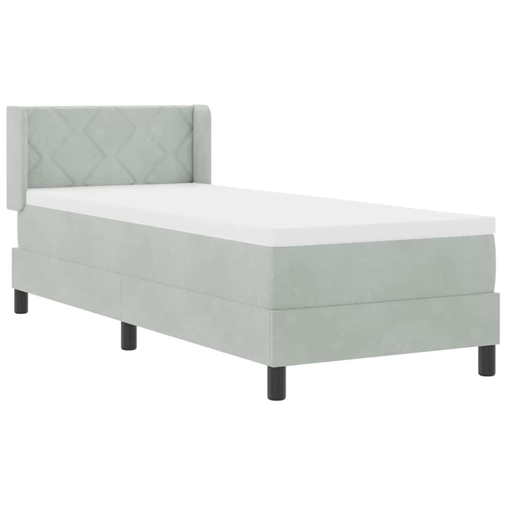 Postel S Boxspringem S Čelo Světle Šedá 200 X 80 Cm Samet