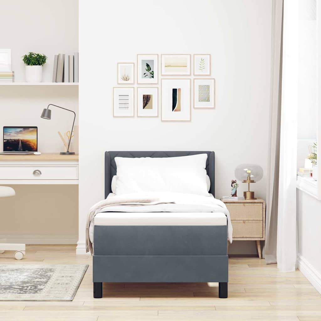 Postel S Boxspringem S Čelo Tmavě Šedá 200 X 80 Cm Samet
