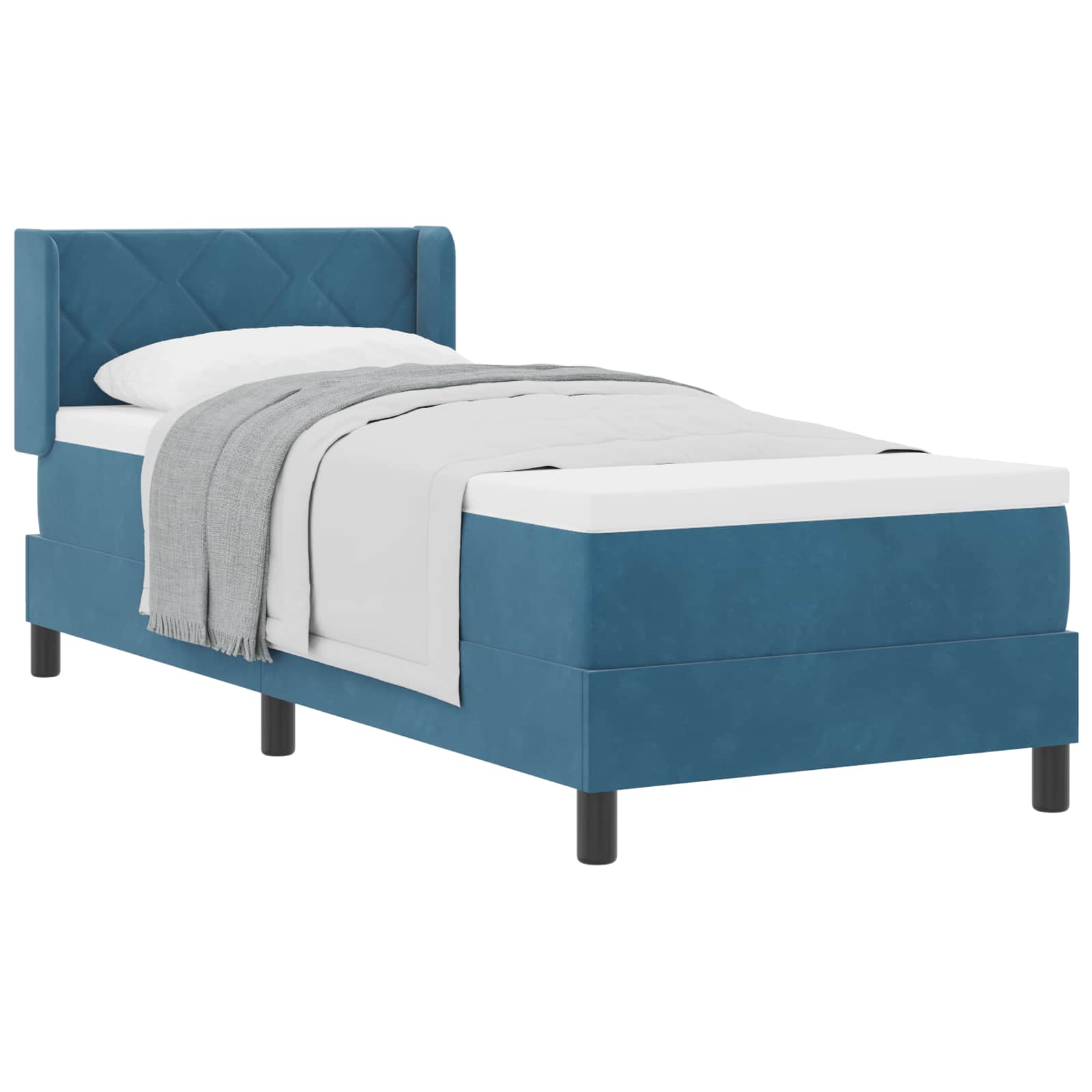 Postel S Boxspringem S Čelo Tmavě Modrá 200 X 80 Cm Samet