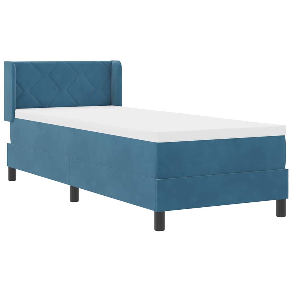 Postel S Boxspringem S Čelo Tmavě Modrá 200 X 80 Cm Samet