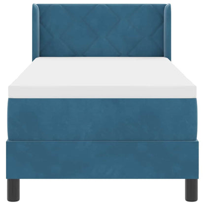 Postel S Boxspringem S Čelo Tmavě Modrá 200 X 80 Cm Samet