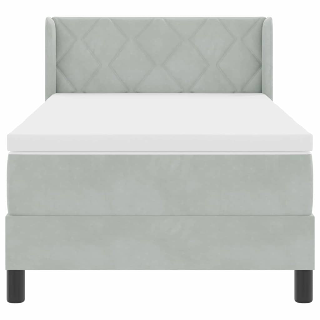 Postel S Boxspringem S Čelo Světle Šedá 190 X 90 Cm Samet