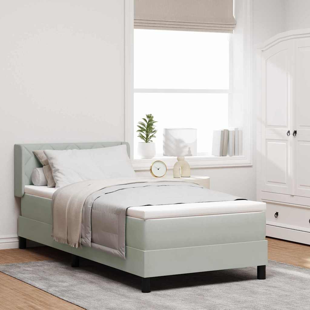 Postel S Boxspringem S Čelo Světle Šedá 200 X 90 Cm Samet