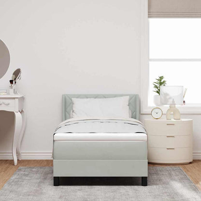 Postel S Boxspringem S Čelo Světle Šedá 200 X 90 Cm Samet