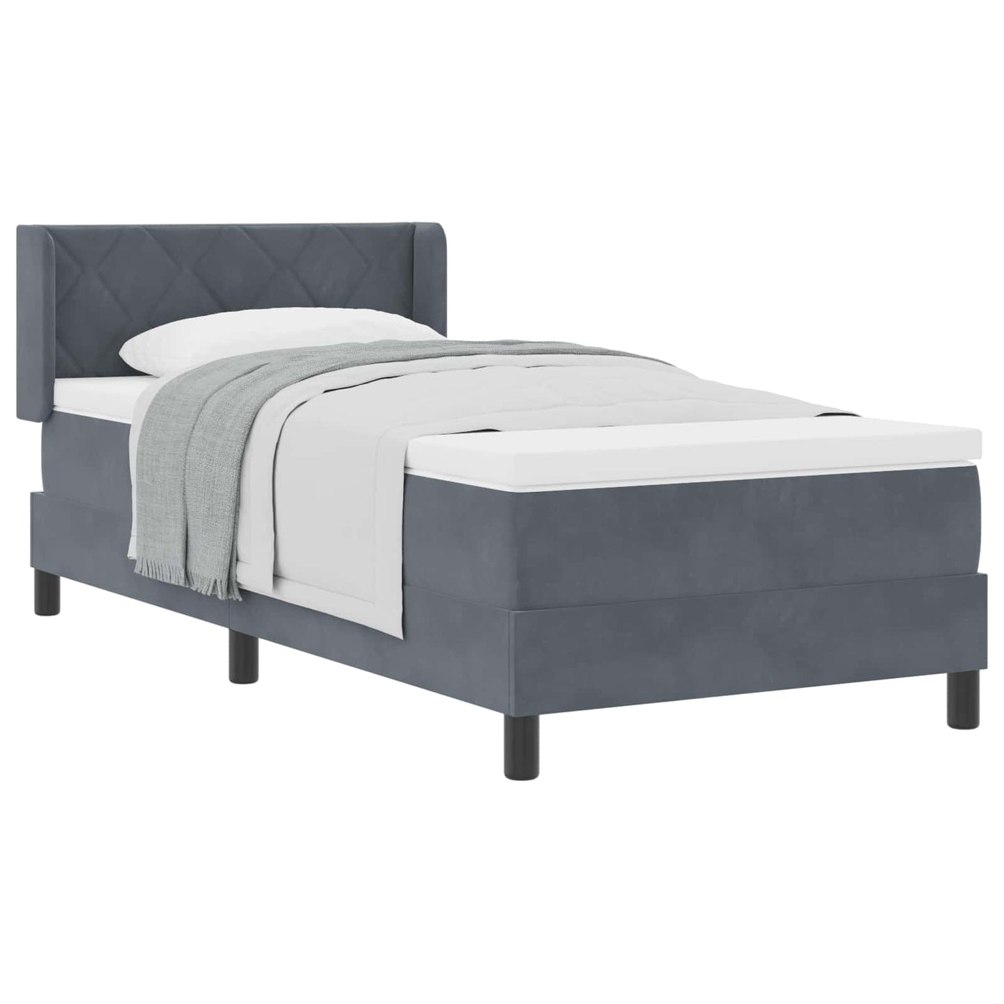Postel S Boxspringem S Čelo Tmavě Šedá 200 X 90 Cm Samet