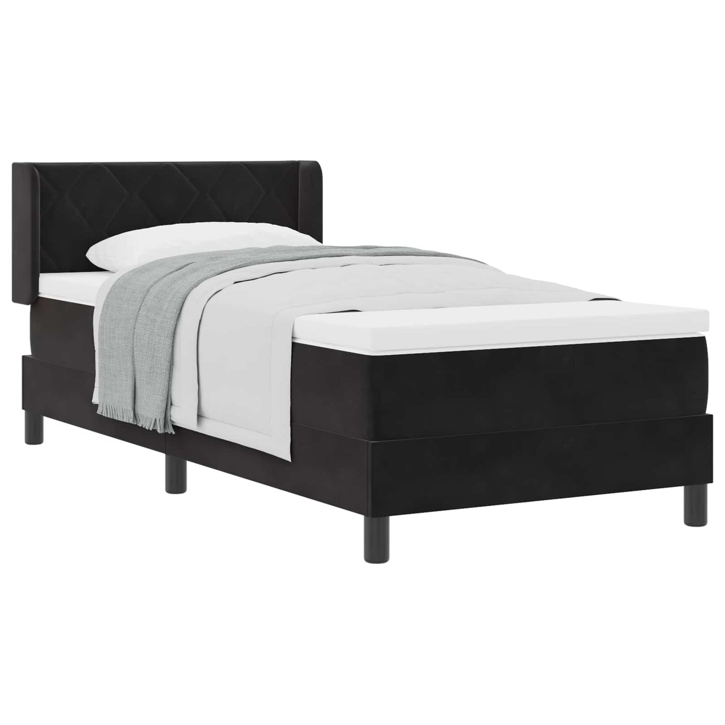 Postel S Boxspringem S Čelo Černý 200 X 90 Cm Samet