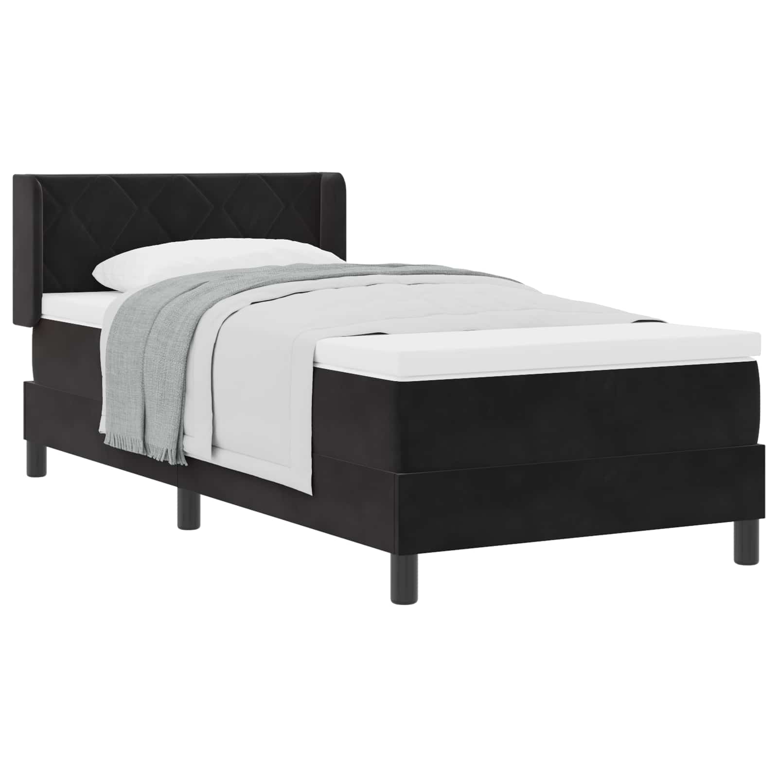 Postel S Boxspringem S Čelo Černý 200 X 90 Cm Samet