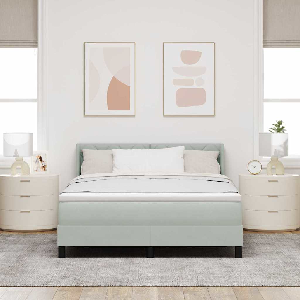 Postel S Boxspringem S Čelo Světle Šedá 190 X 140 Cm Samet