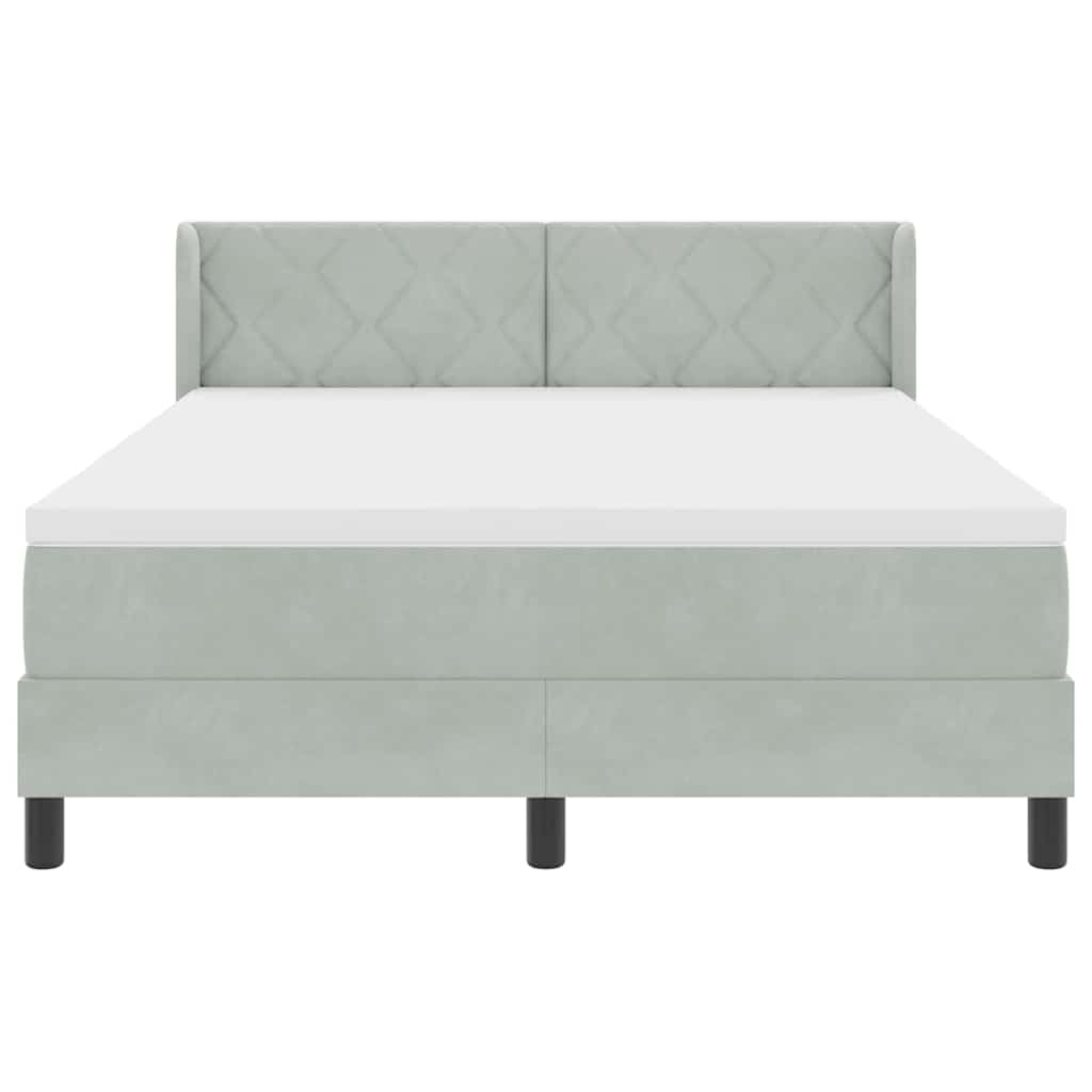 Postel S Boxspringem S Čelo Světle Šedá 190 X 140 Cm Samet
