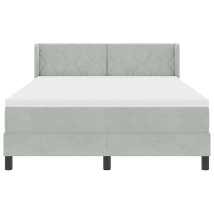 Postel S Boxspringem S Čelo Světle Šedá 190 X 140 Cm Samet