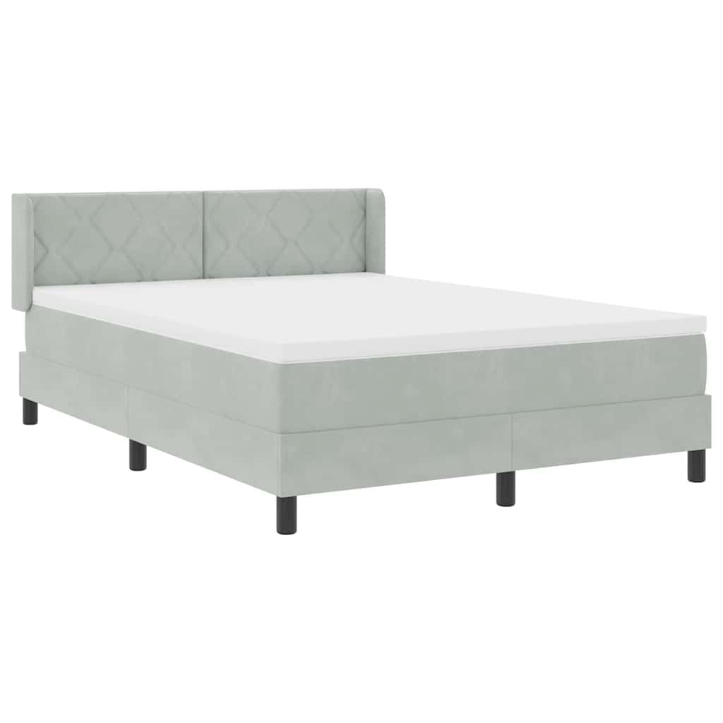 Postel S Boxspringem S Čelo Světle Šedá 200 X 140 Cm Samet