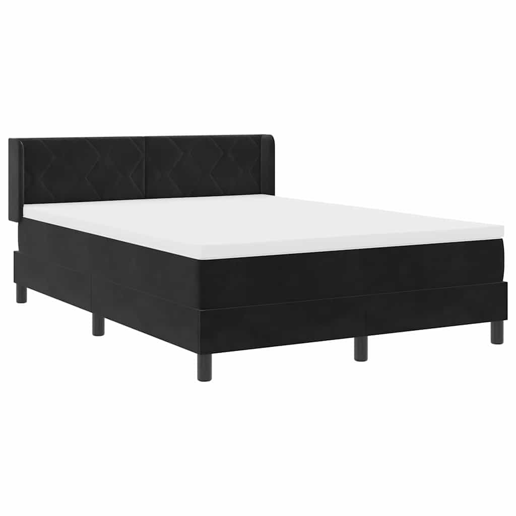 Postel S Boxspringem S Čelo Černý 200 X 140 Cm Samet