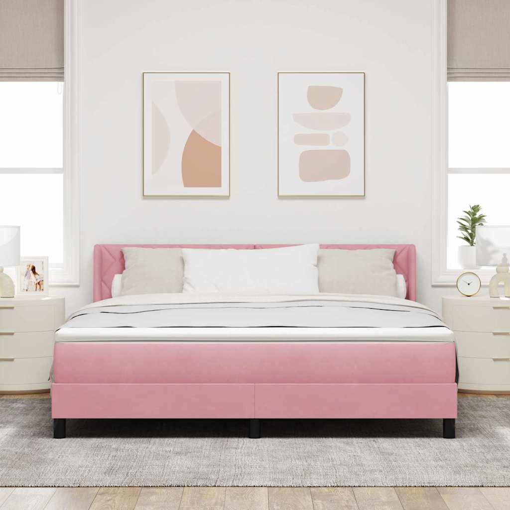 Postel S Boxspringem S Čelo Růžová 200 X 180 Cm Samet