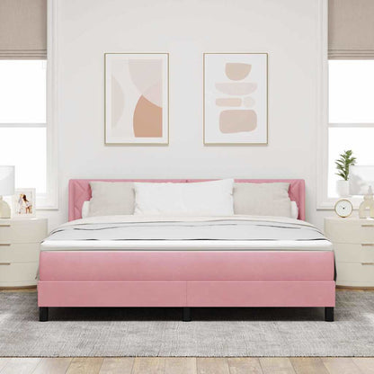 Postel S Boxspringem S Čelo Růžová 200 X 180 Cm Samet