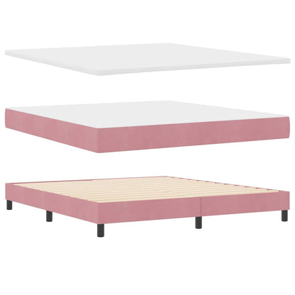 Postel S Boxspringem S Čelo Růžová 200 X 180 Cm Samet