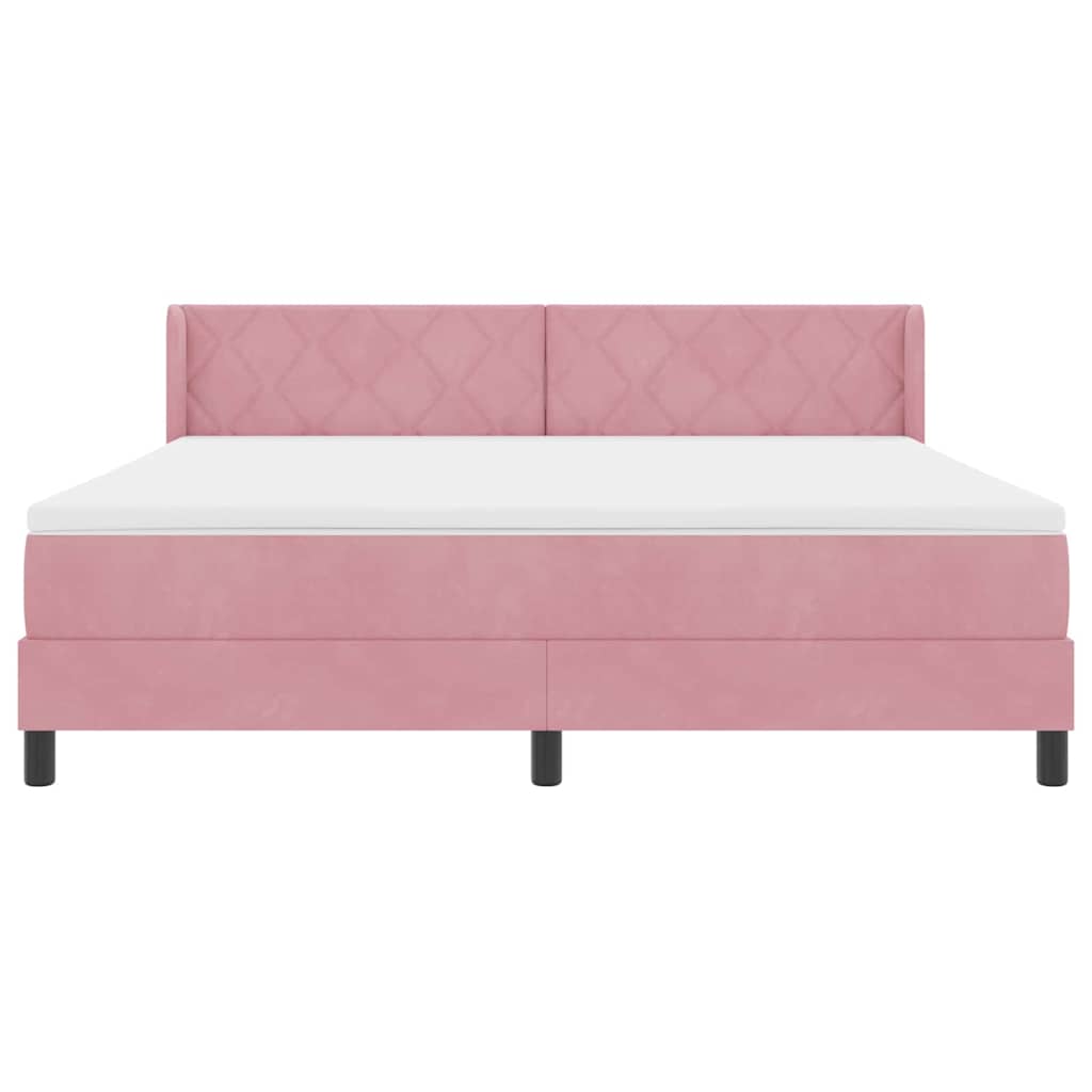 Postel S Boxspringem S Čelo Růžová 200 X 180 Cm Samet