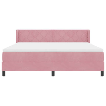 Postel S Boxspringem S Čelo Růžová 200 X 180 Cm Samet