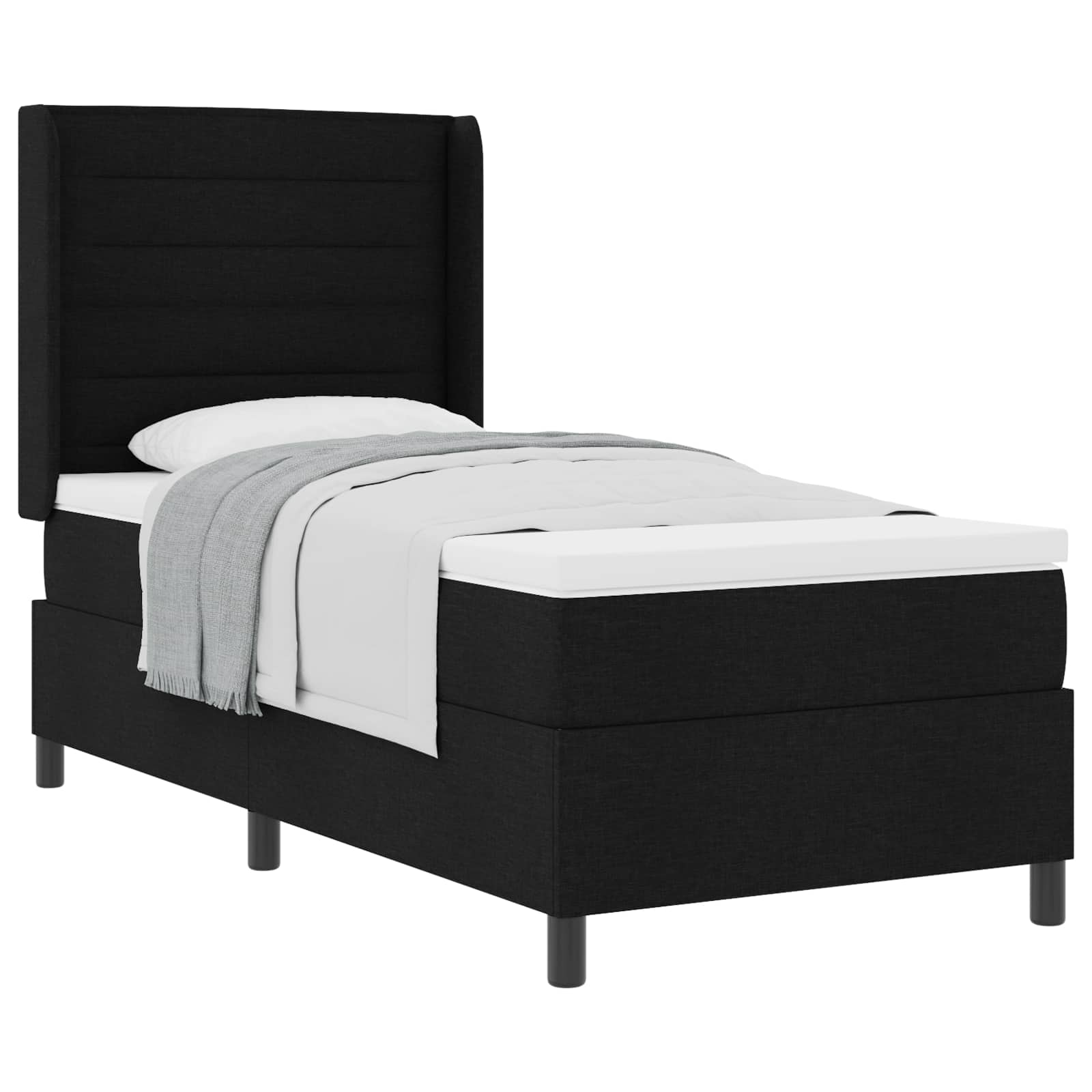 Postel S Boxspringem S Matrací S Čelo Černý 200 X 80 Cm Textil