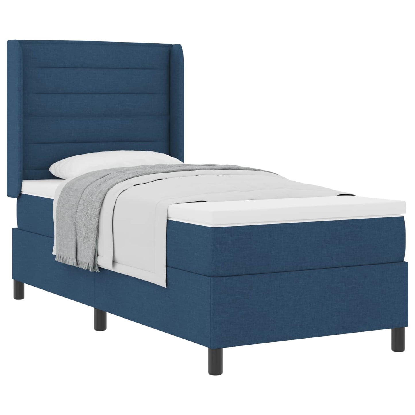 Postel S Boxspringem S Matrací S Čelo Modrá 190 X 90 Cm Textil