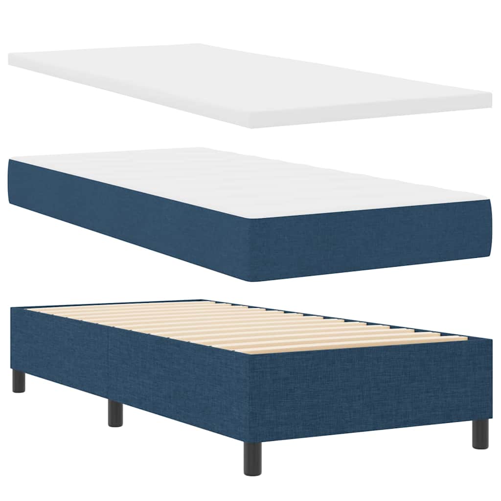 Postel S Boxspringem S Matrací S Čelo Modrá 190 X 90 Cm Textil