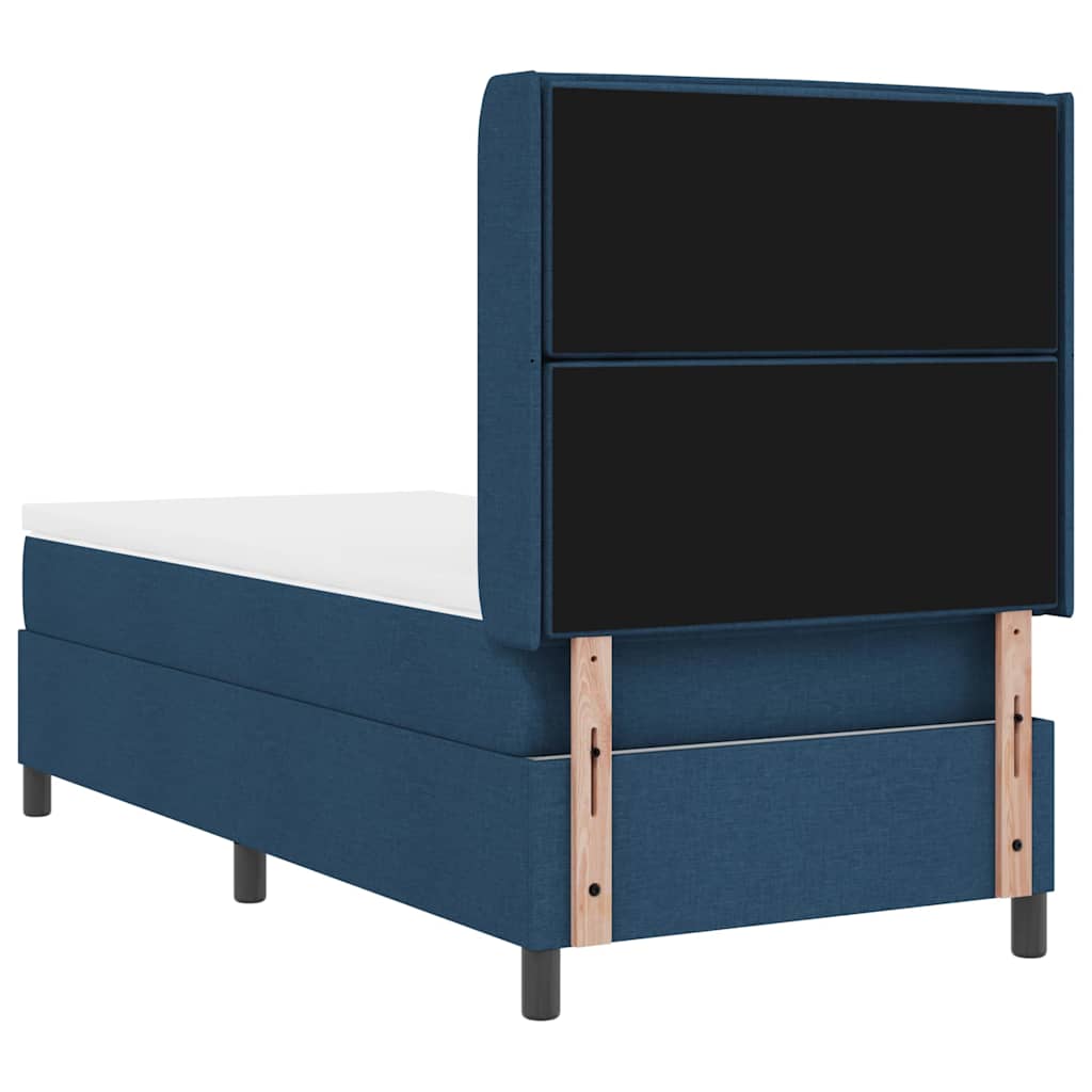 Postel S Boxspringem S Matrací S Čelo Modrá 190 X 90 Cm Textil