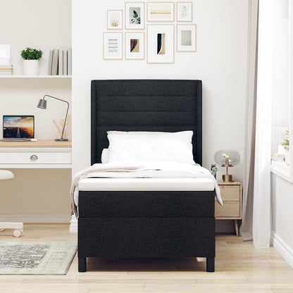 Postel S Boxspringem S Matrací S Čelo Černý 200 X 90 Cm Textil