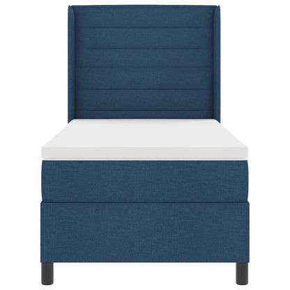 Postel S Boxspringem S Matrací S Čelo Modrá 200 X 90 Cm Textil