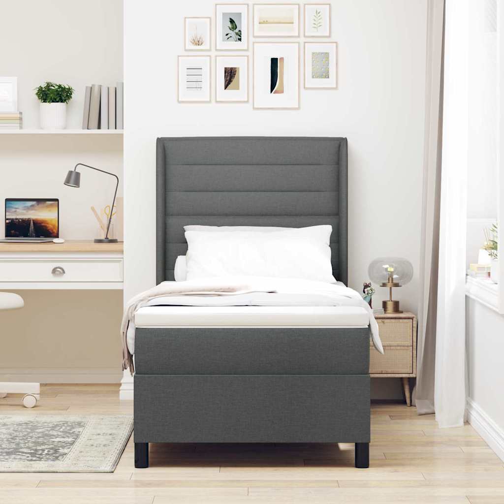Postel S Boxspringem S Matrací Tmavě Šedá 200 X 100 Cm Textil