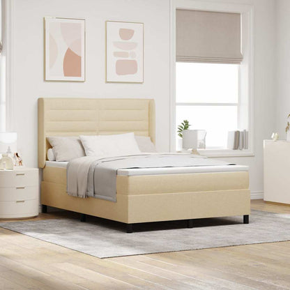 Postel S Boxspringem S Matrací Krémová 190 X 140 Cm Textil
