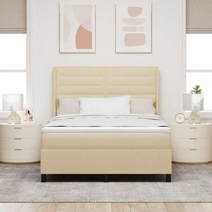 Postel S Boxspringem S Matrací Krémová 190 X 140 Cm Textil