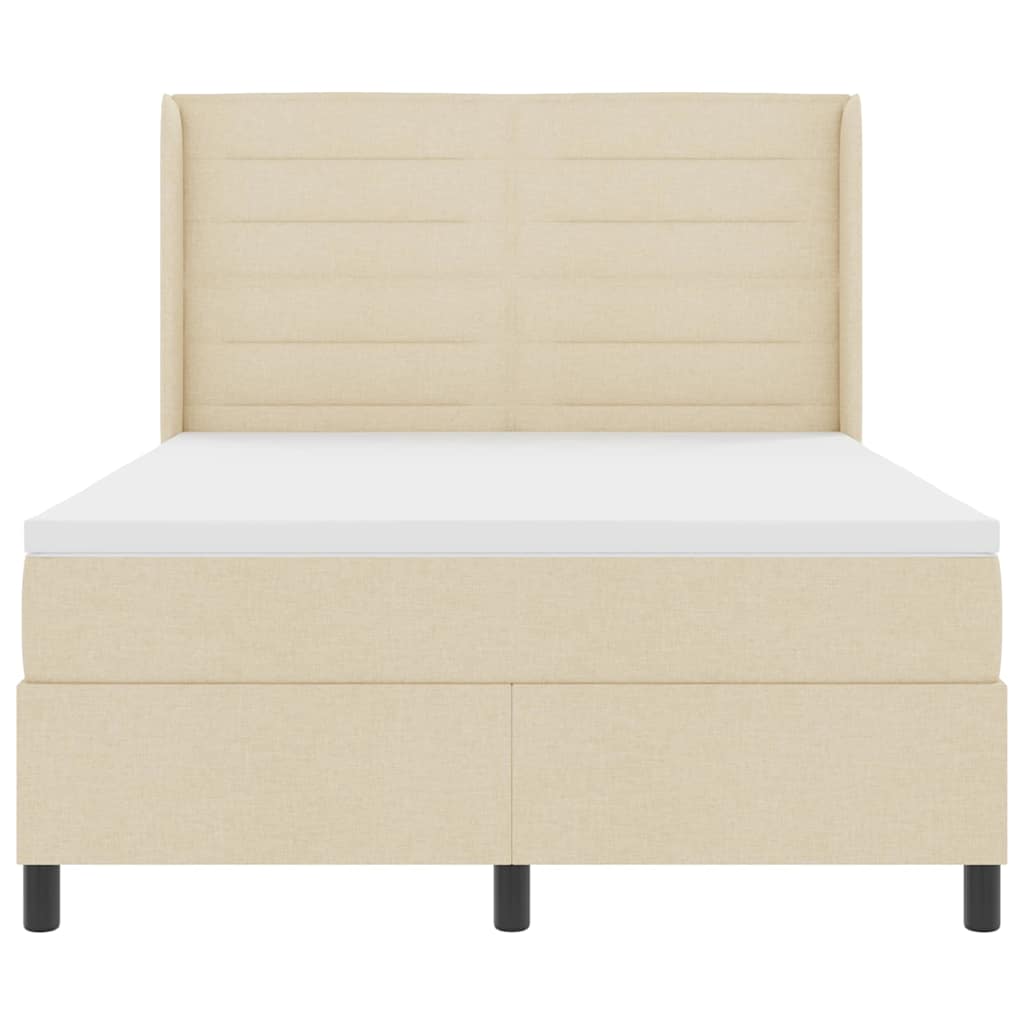 Postel S Boxspringem S Matrací Krémová 190 X 140 Cm Textil