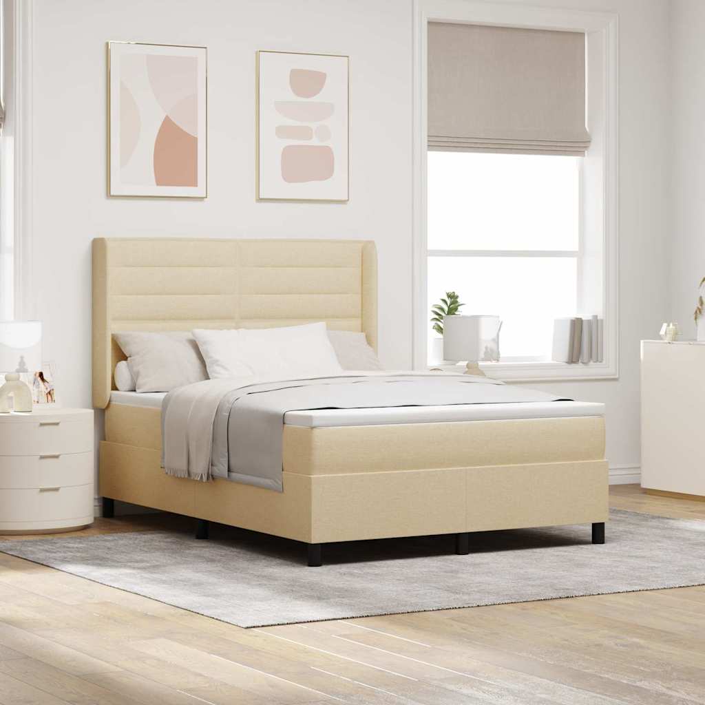 Postel S Boxspringem S Matrací Krémová 200 X 140 Cm Textil