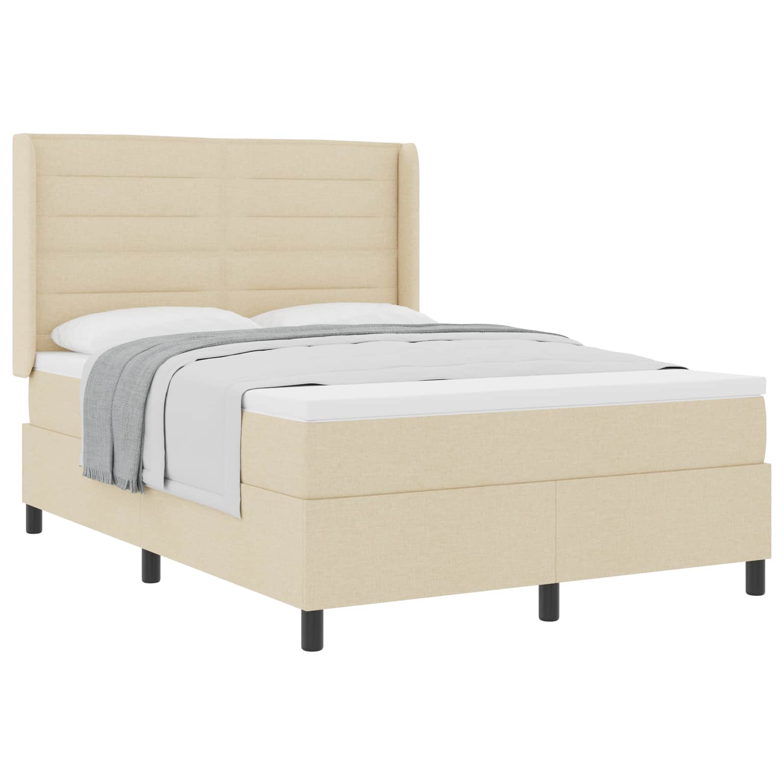 Postel S Boxspringem S Matrací Krémová 200 X 140 Cm Textil